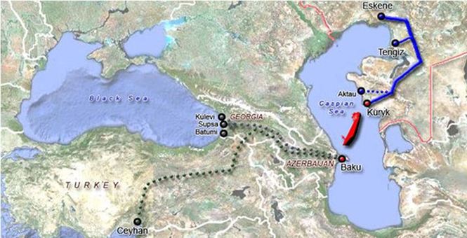 Схема «Казахстанской Каспийской системы транспортировки»