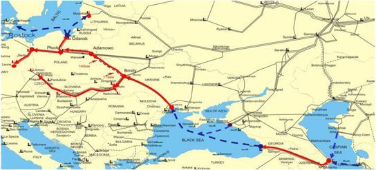 Схема поставок нефти по Евроазиатскому нефтетранспортному коридору в рамках проекта «EAOTC».